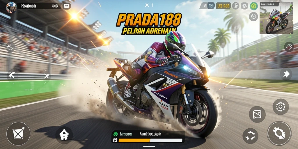 Tampilan gameplay PRADA188 yang mendebarkan dan penuh aksi balapan motor.
